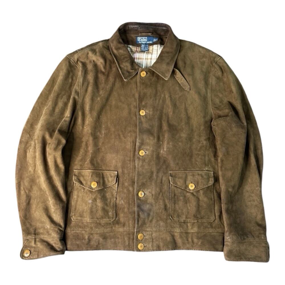 Polo Ralph Lauren Vintage Suede Leather Jacket Brown 2XL Men's 90s Leather Coat